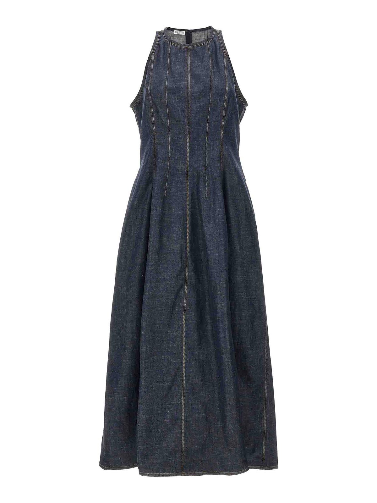 Brunello Cucinelli Denim Long Dress - Blue - Women|MF28TA5196C900