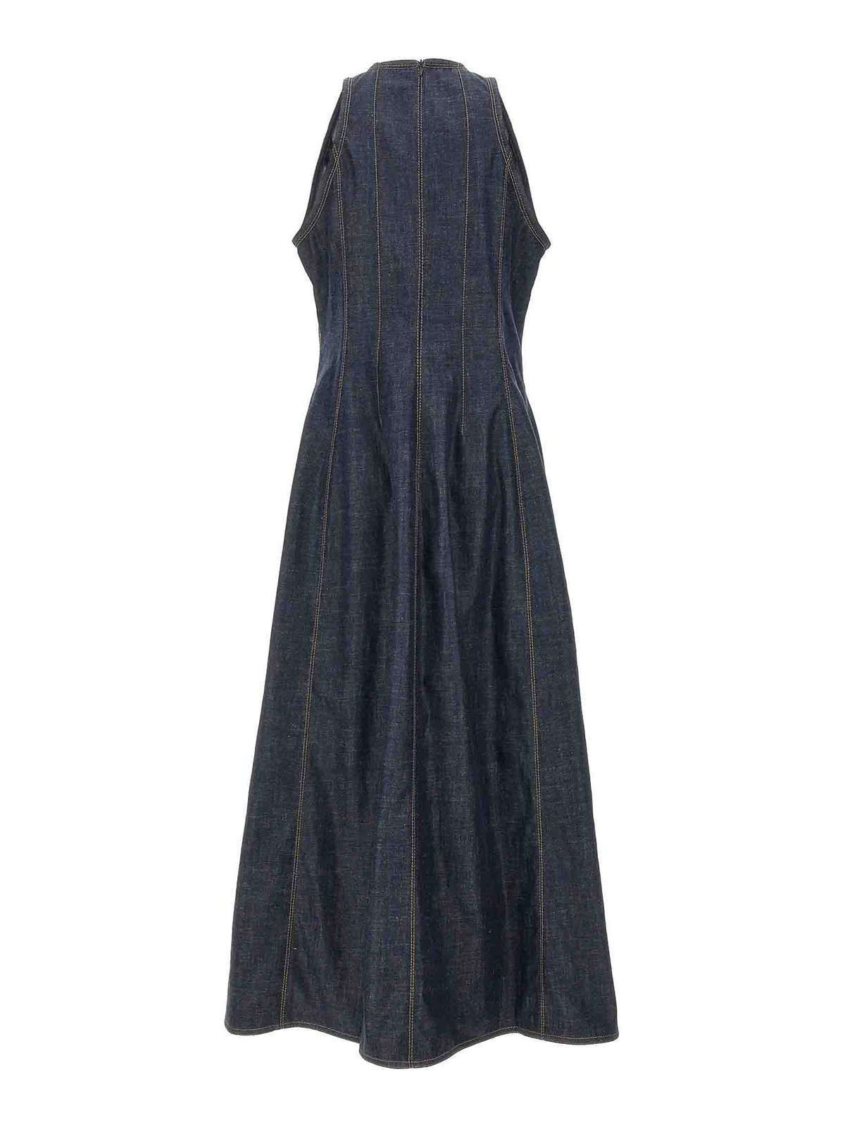 Shop Brunello Cucinelli Denim Long Dress In Blue