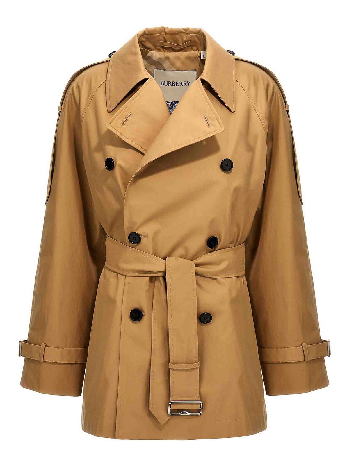 Burberry Double-breasted Short Trench Coat In Brown