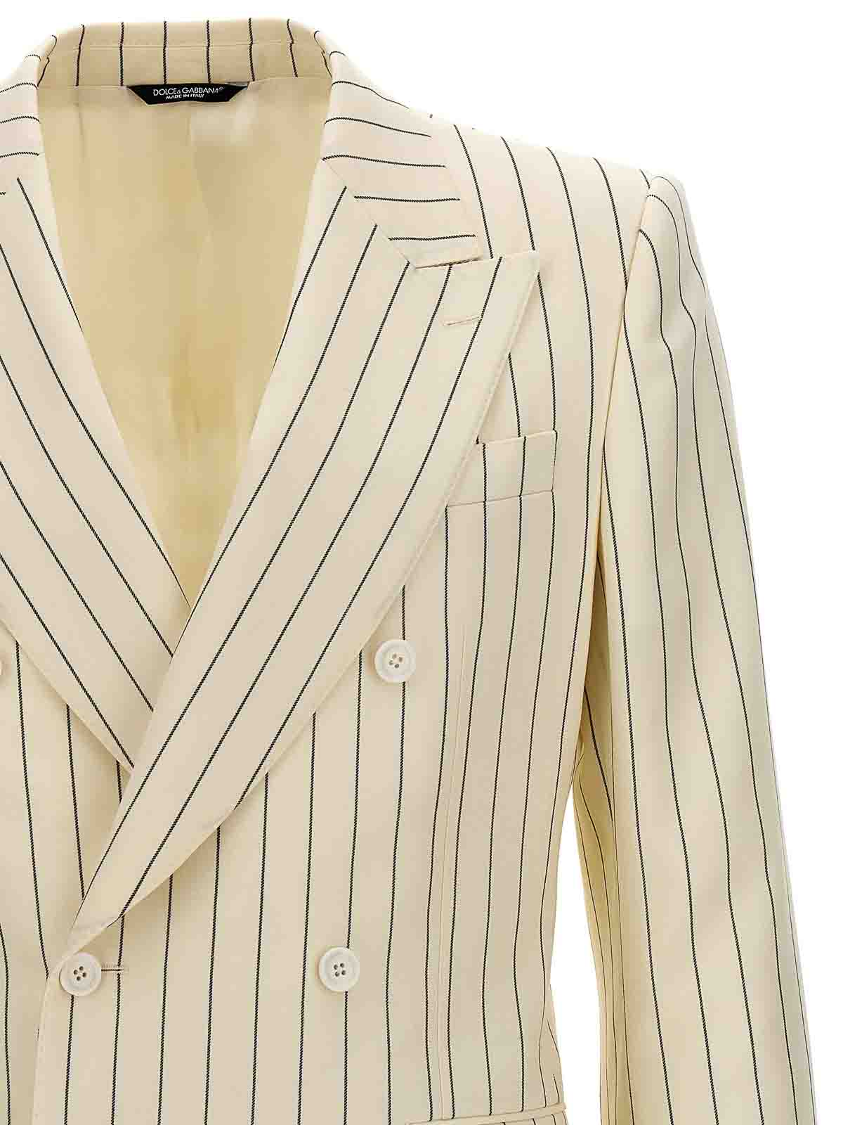 Shop Dolce & Gabbana Pinstriped Double-breasted Blazer In White