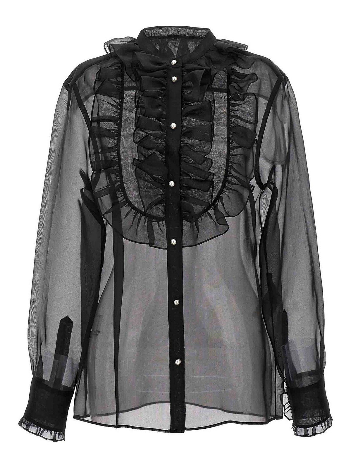 Dolce & Gabbana Plastron And Ruffle Shirt In Black