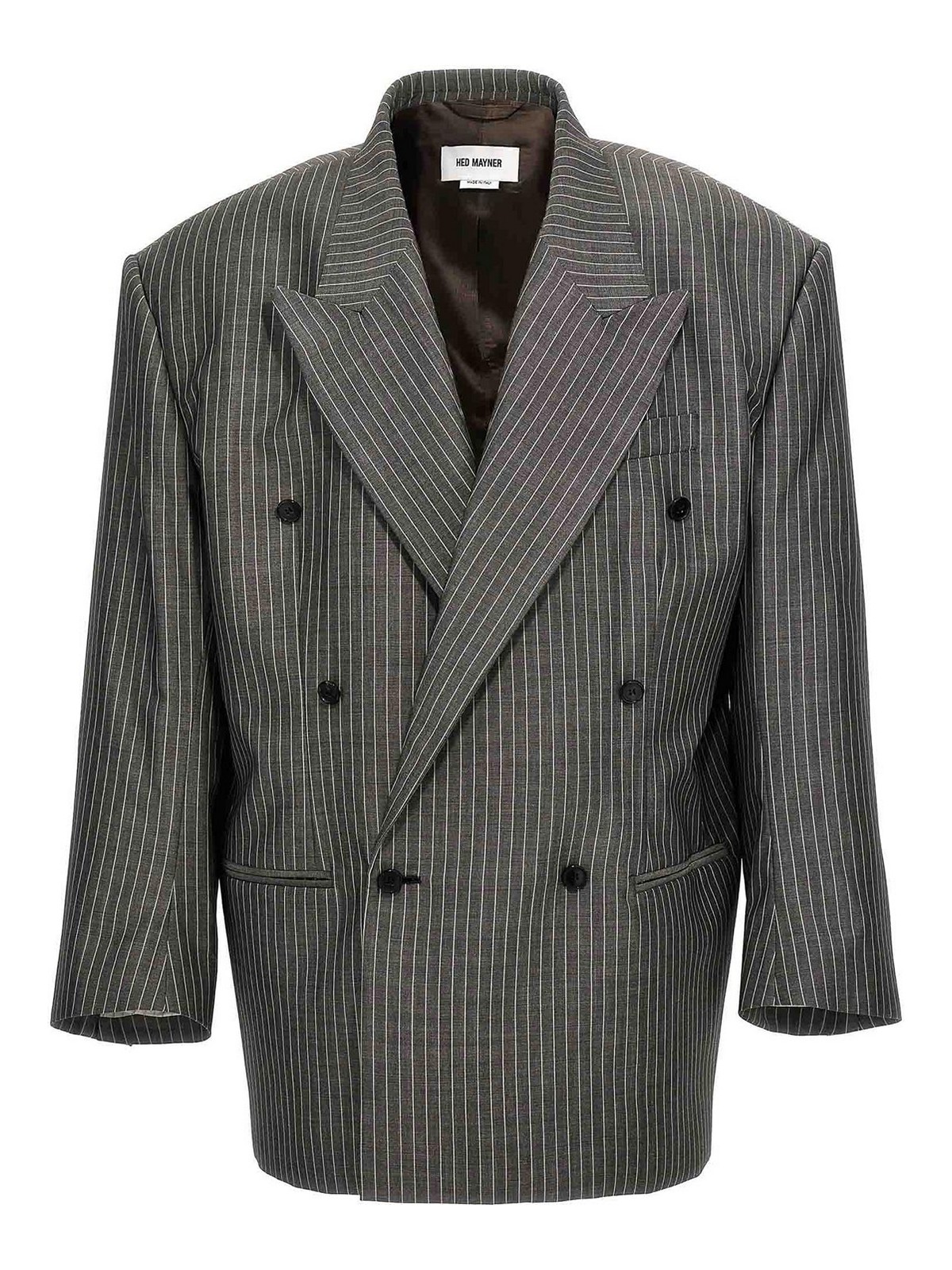 Shop Hed Mayner Pinstriped Double-breasted Blazer In Grey