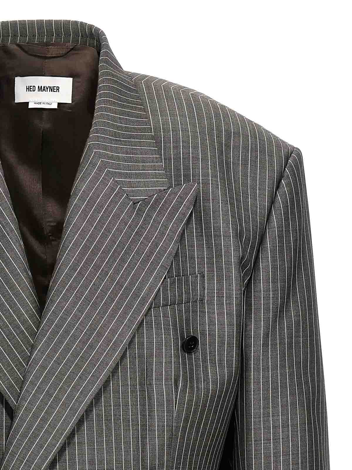 Shop Hed Mayner Pinstriped Double-breasted Blazer In Grey