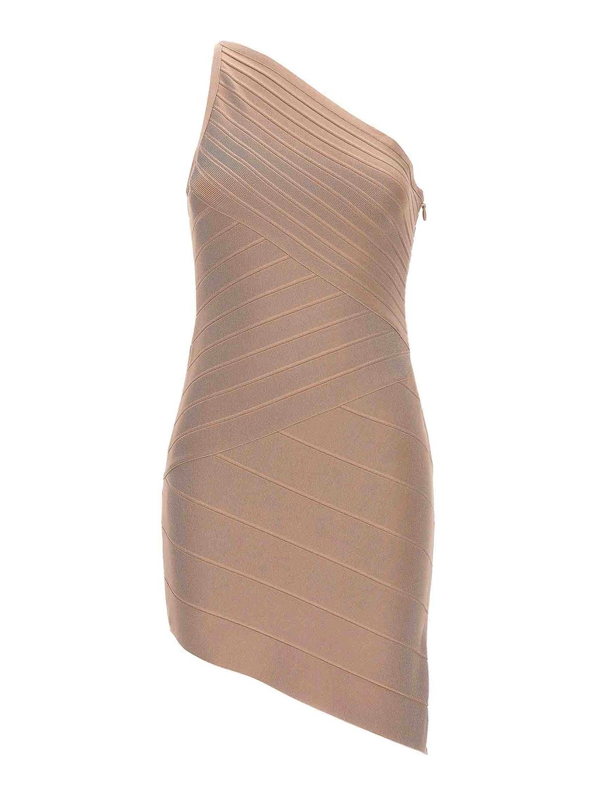 Shop Herve Leger Icon Asymmetrical Dress In Nude & Neutrals