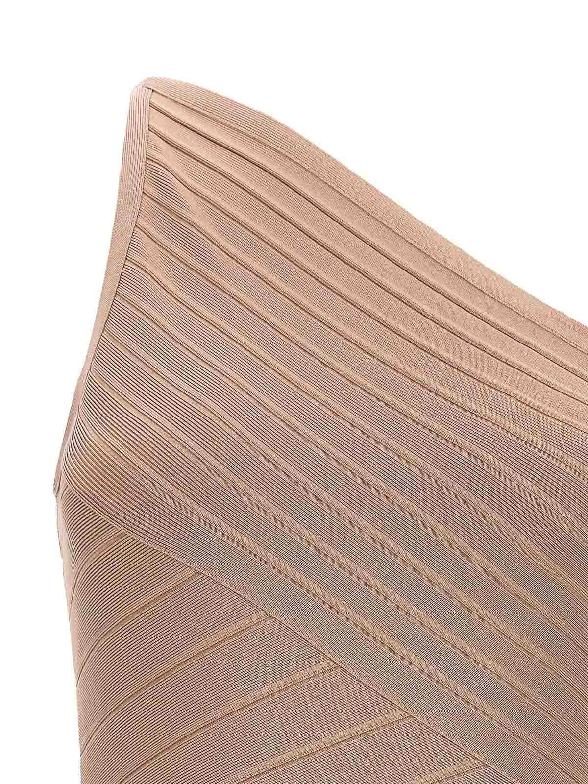 Shop Herve Leger Icon Asymmetrical Dress In Nude & Neutrals