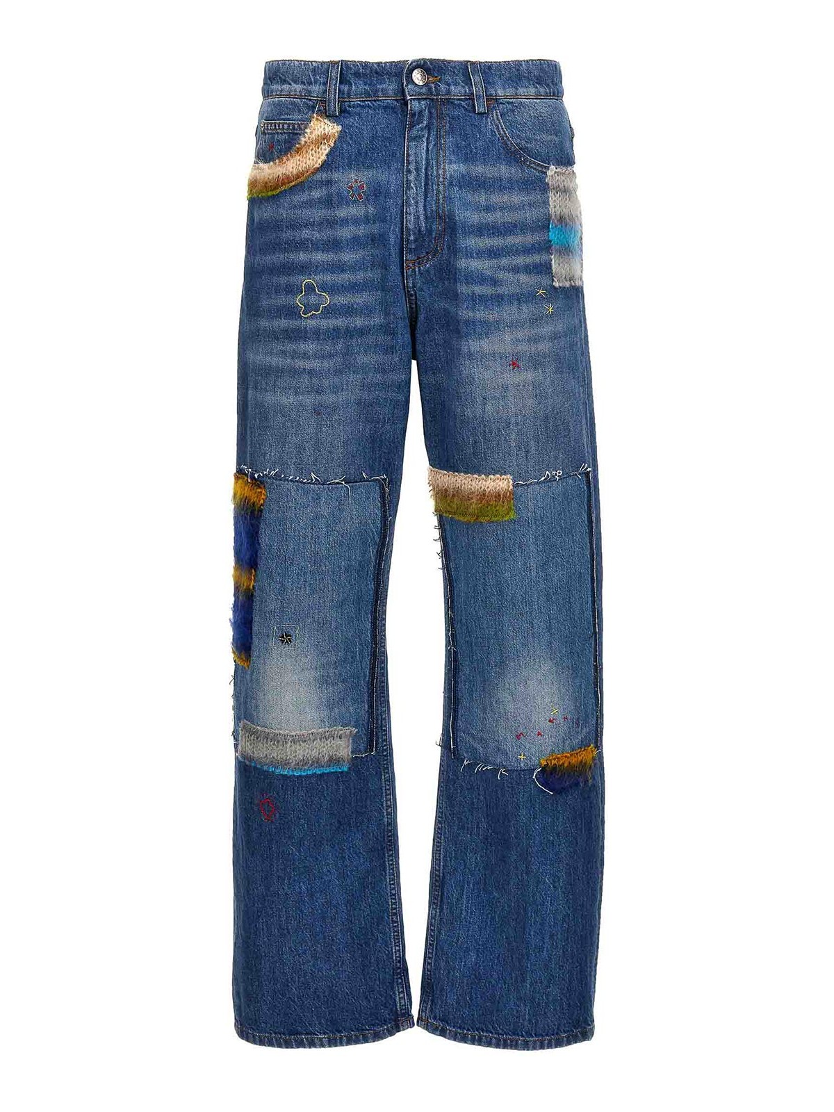 Shop Marni Embroidery Jeans And Patches In Blue