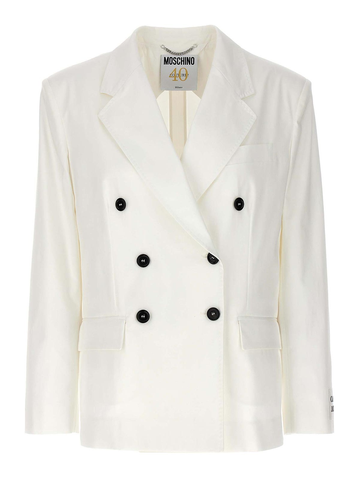 Shop Moschino Double-breasted Blazer In White