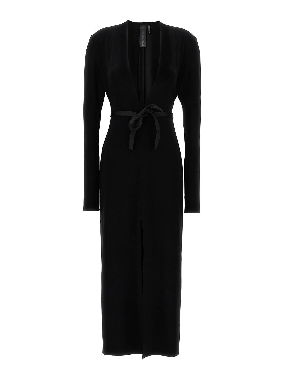 Norma Kamali Long Deep V-neck Dress In Black