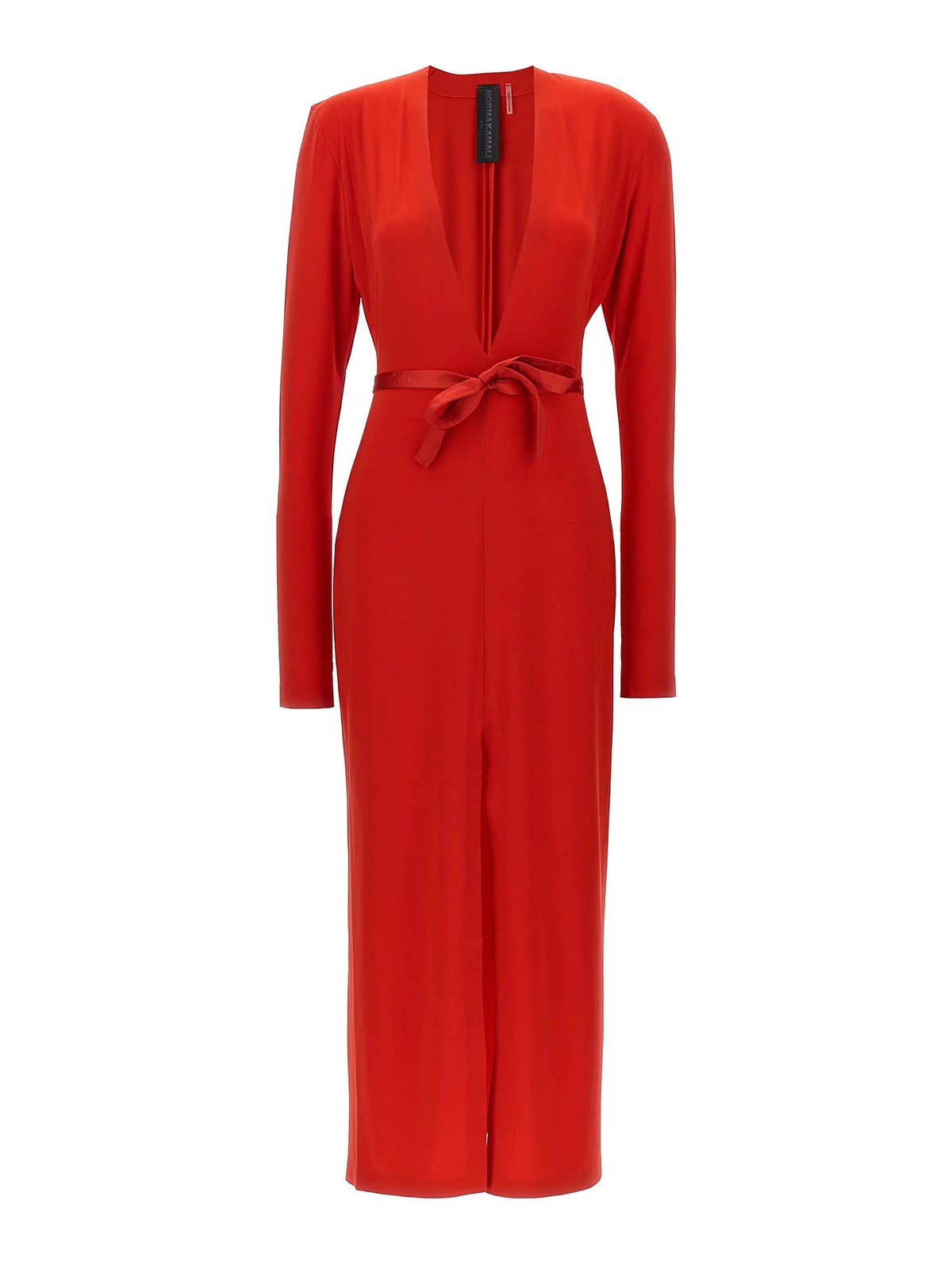 Shop Norma Kamali Long Deep V-neck Dress In Red
