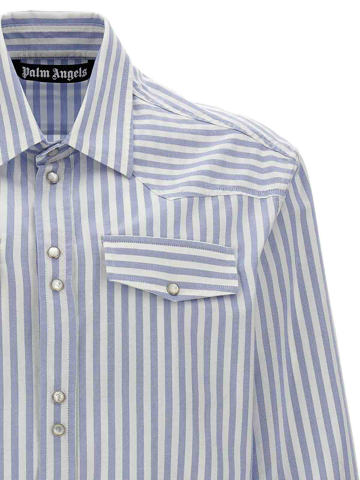 Shop Palm Angels Monogram Striped Shirt In Light Blue