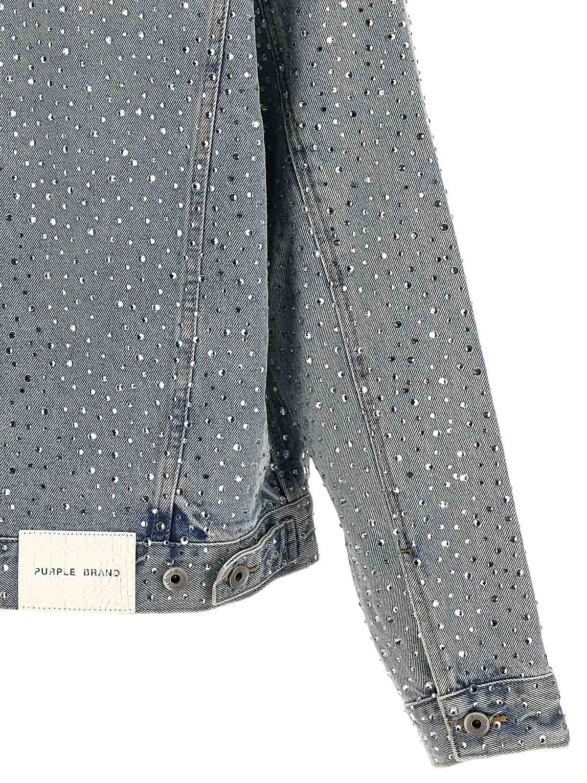 Shop Purple Brand Crystal Galore Denim Jacket In Azul Claro