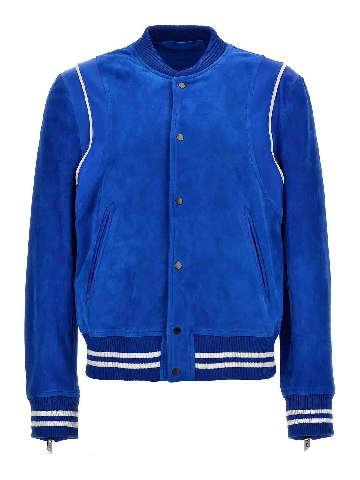 Shop Salvatore Santoro Suede Bomber Jacket In Blue