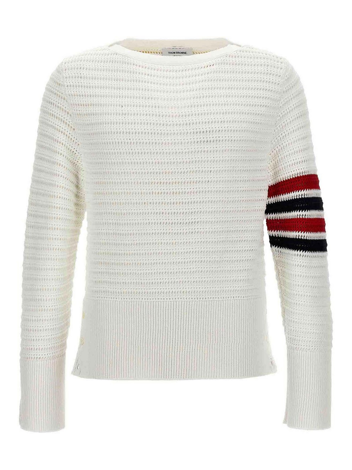 Shop Thom Browne Faux Crochet Stitch Sweater In White