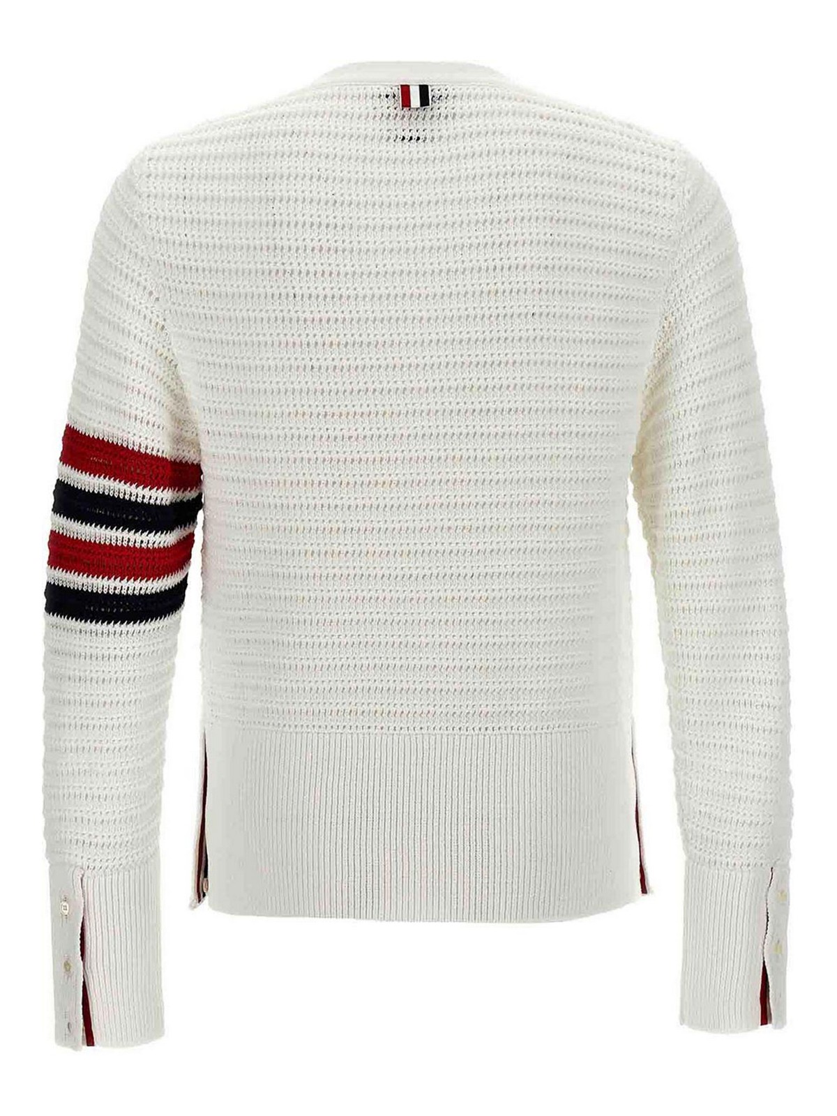 Shop Thom Browne Faux Crochet Stitch Sweater In White