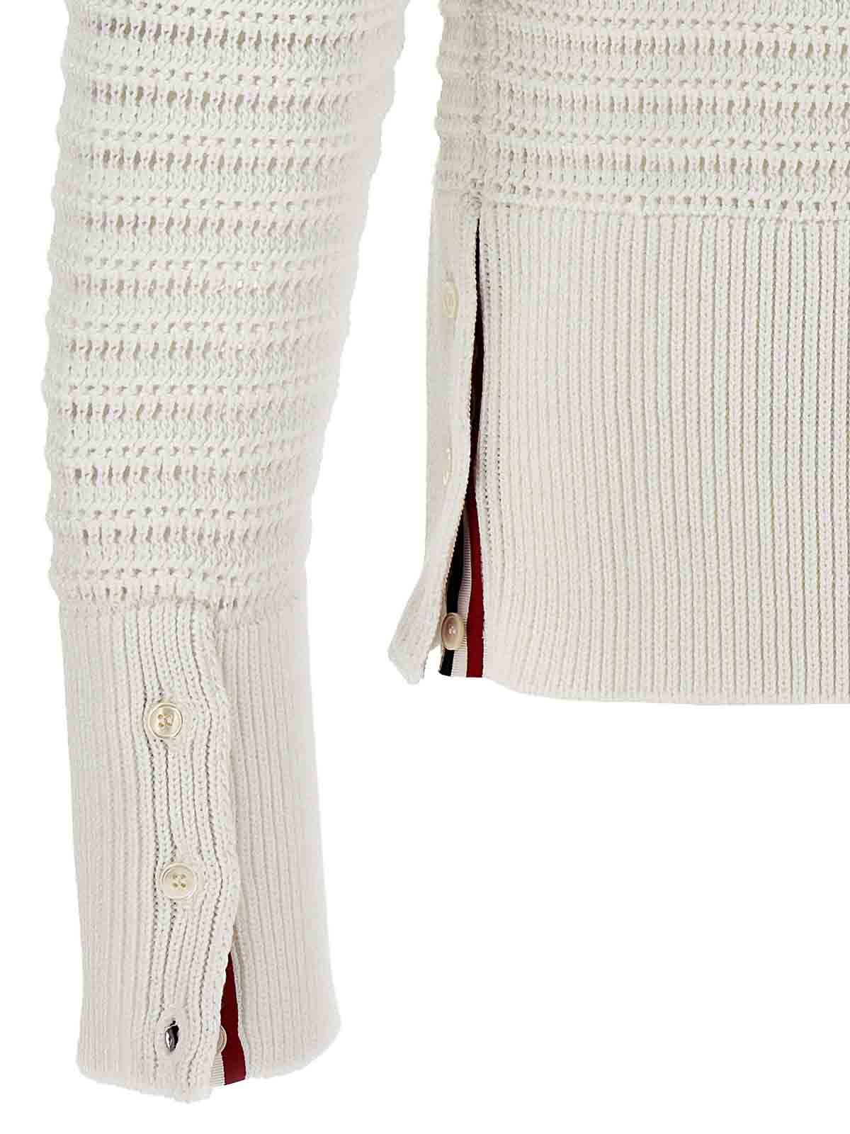 Shop Thom Browne Faux Crochet Stitch Sweater In White