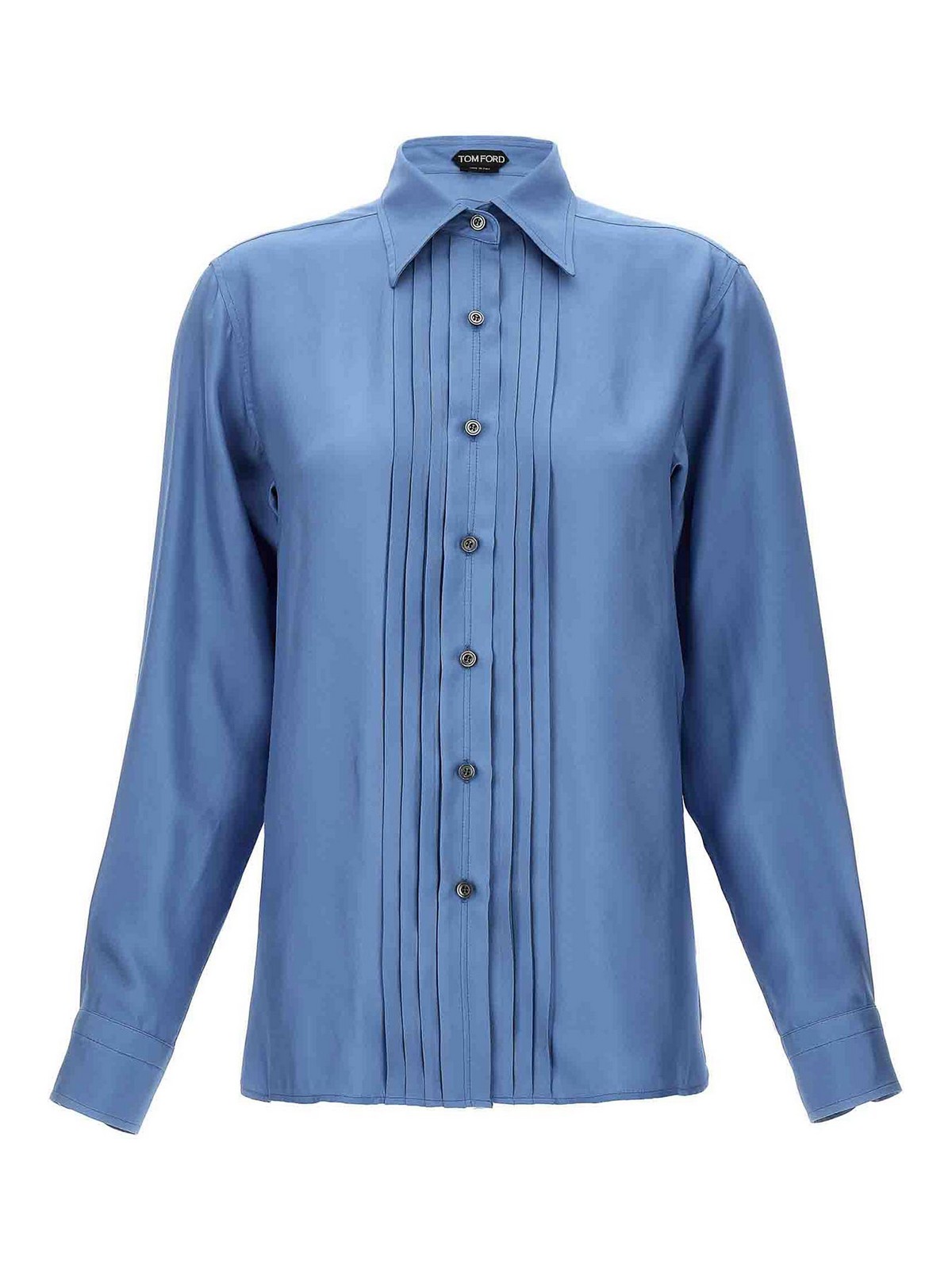 Tom Ford Pleated Plastron Shirt In Blue