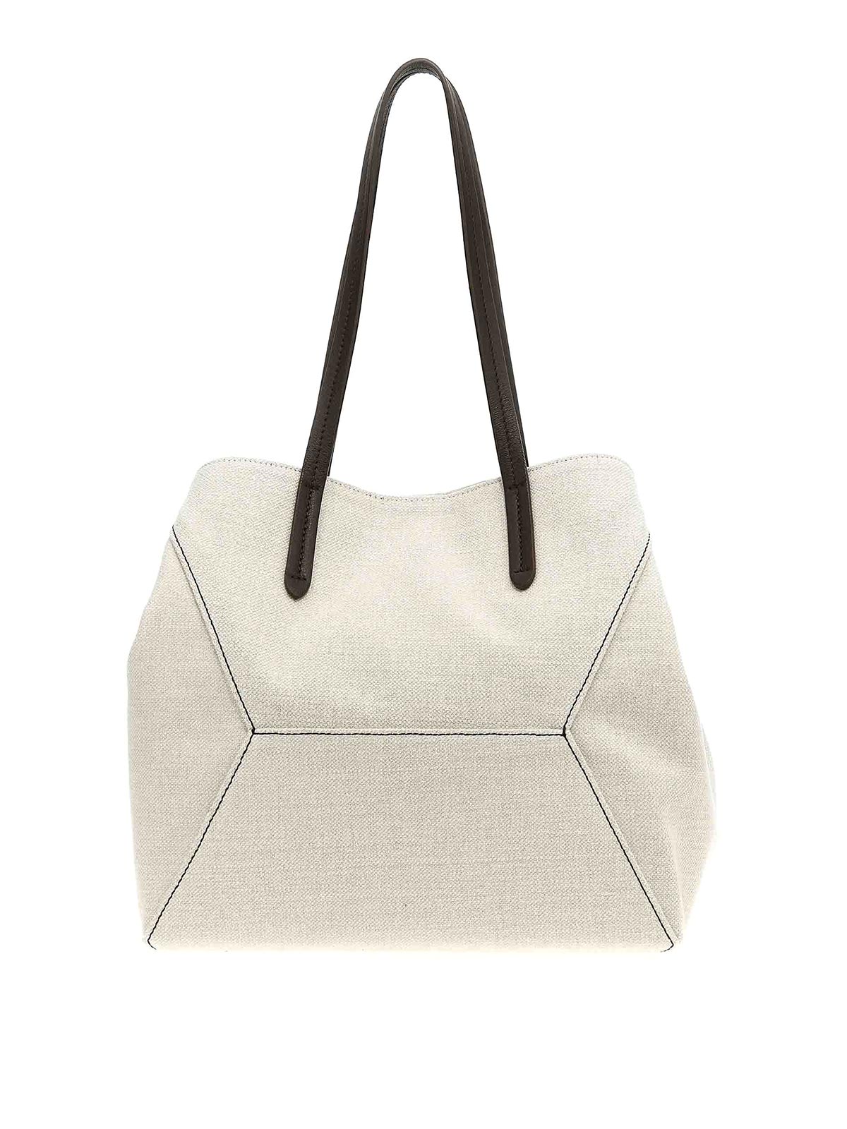 Shop Brunello Cucinelli Canvas Bag In White