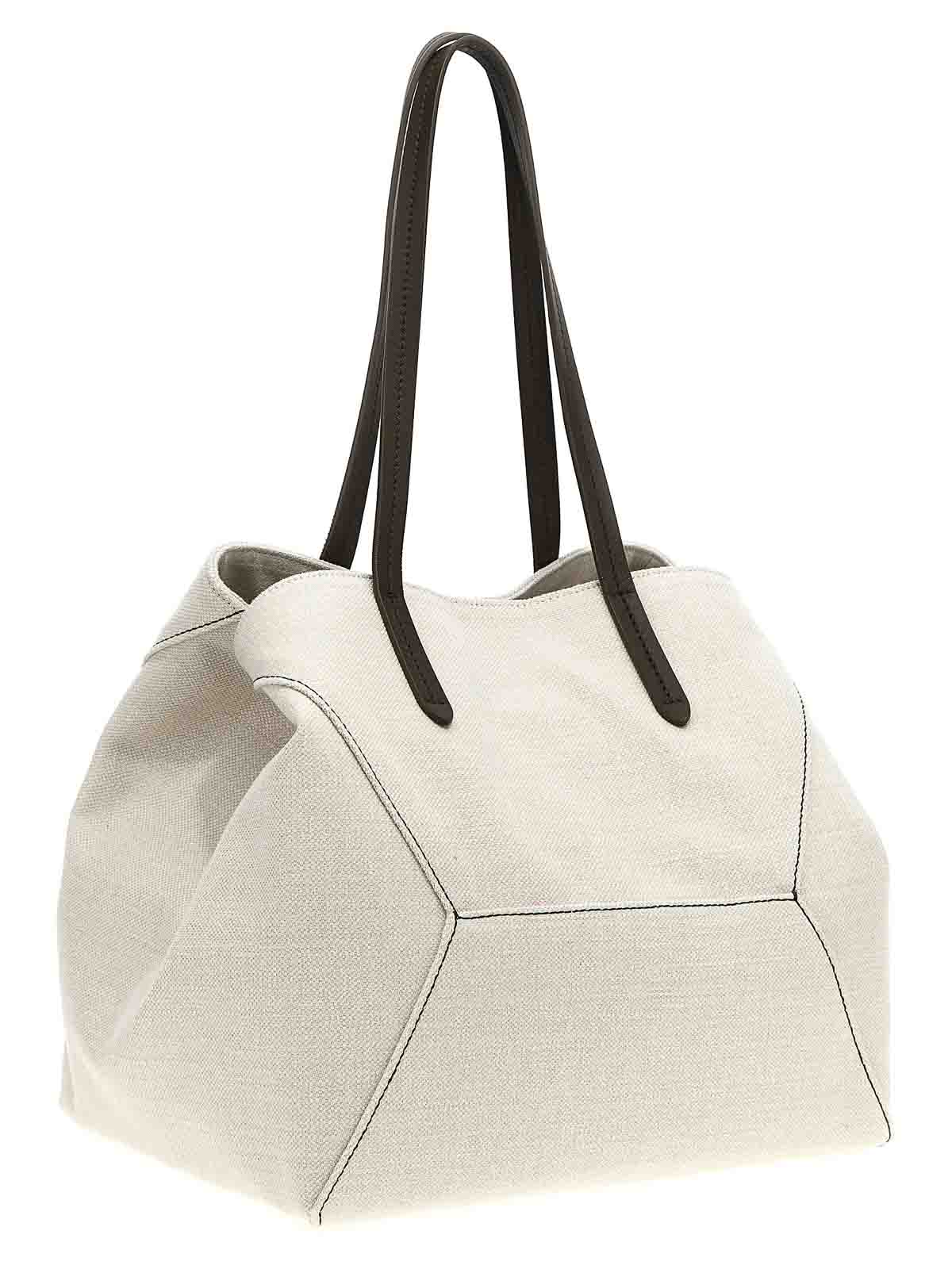 Shop Brunello Cucinelli Canvas Bag In White