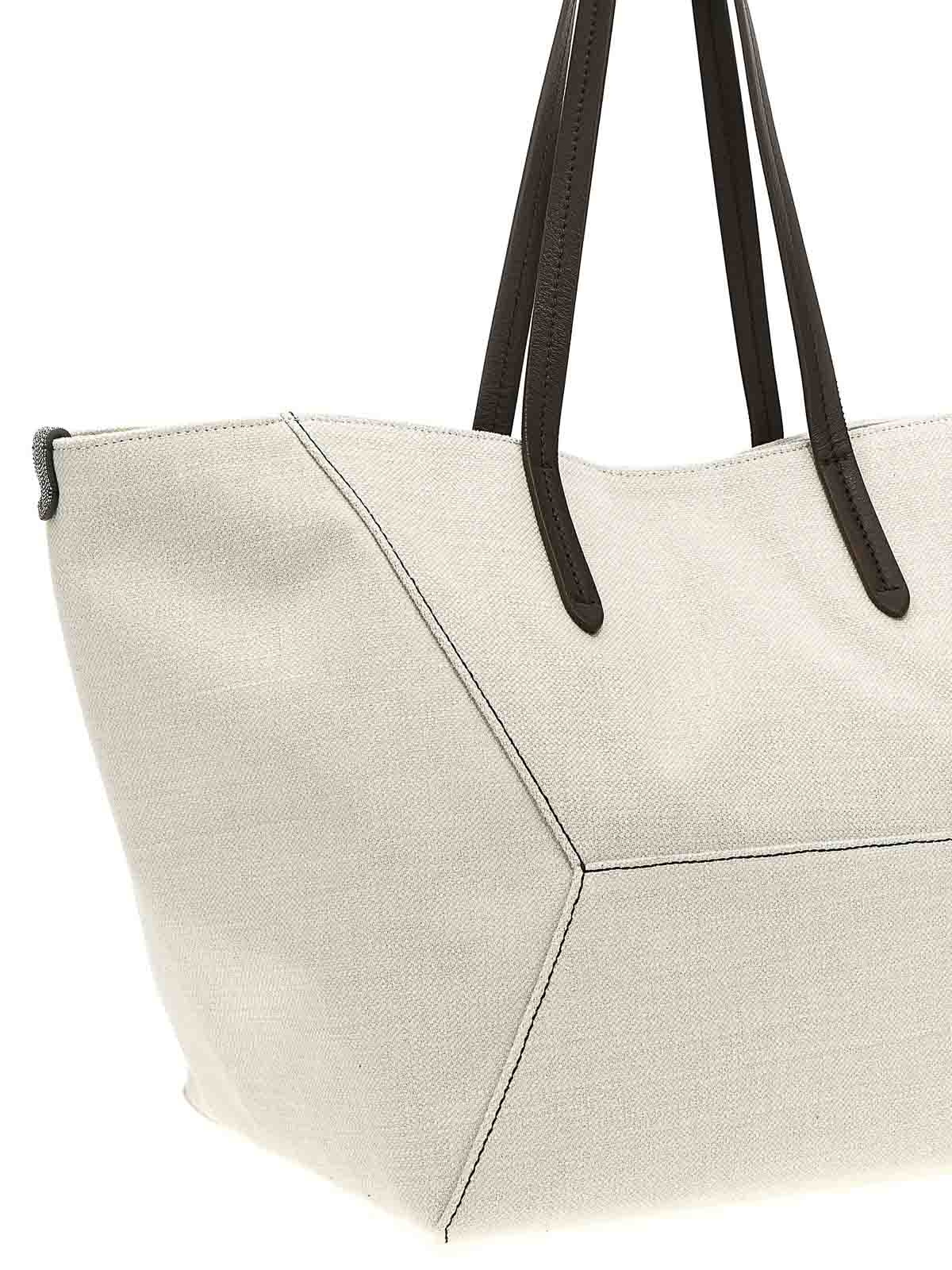 Shop Brunello Cucinelli Canvas Bag In White