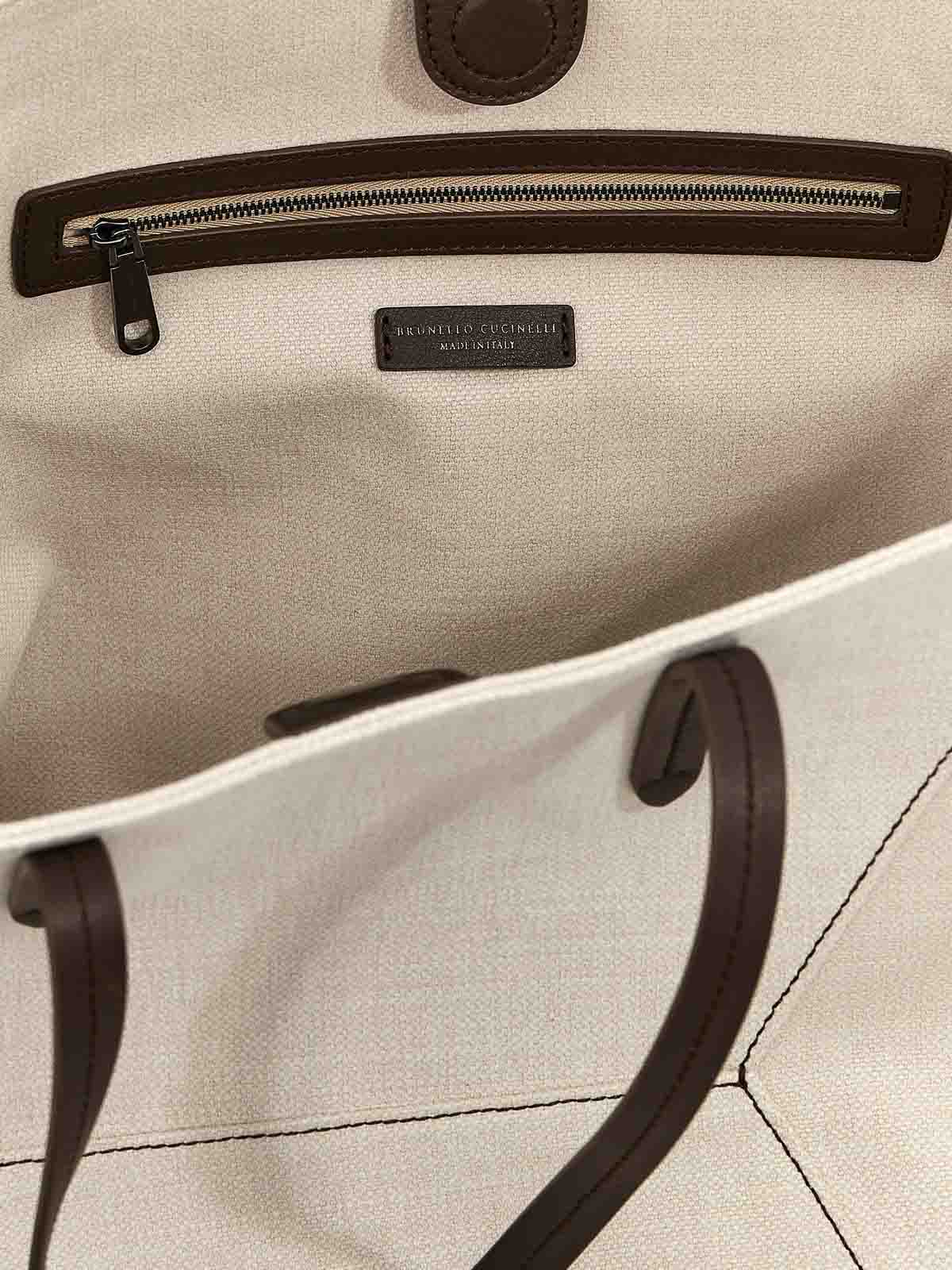 Shop Brunello Cucinelli Canvas Bag In White