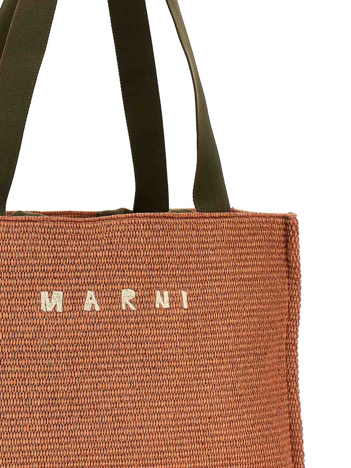 Shop Marni Logo Embroidery Large Shopping Bag In Beige