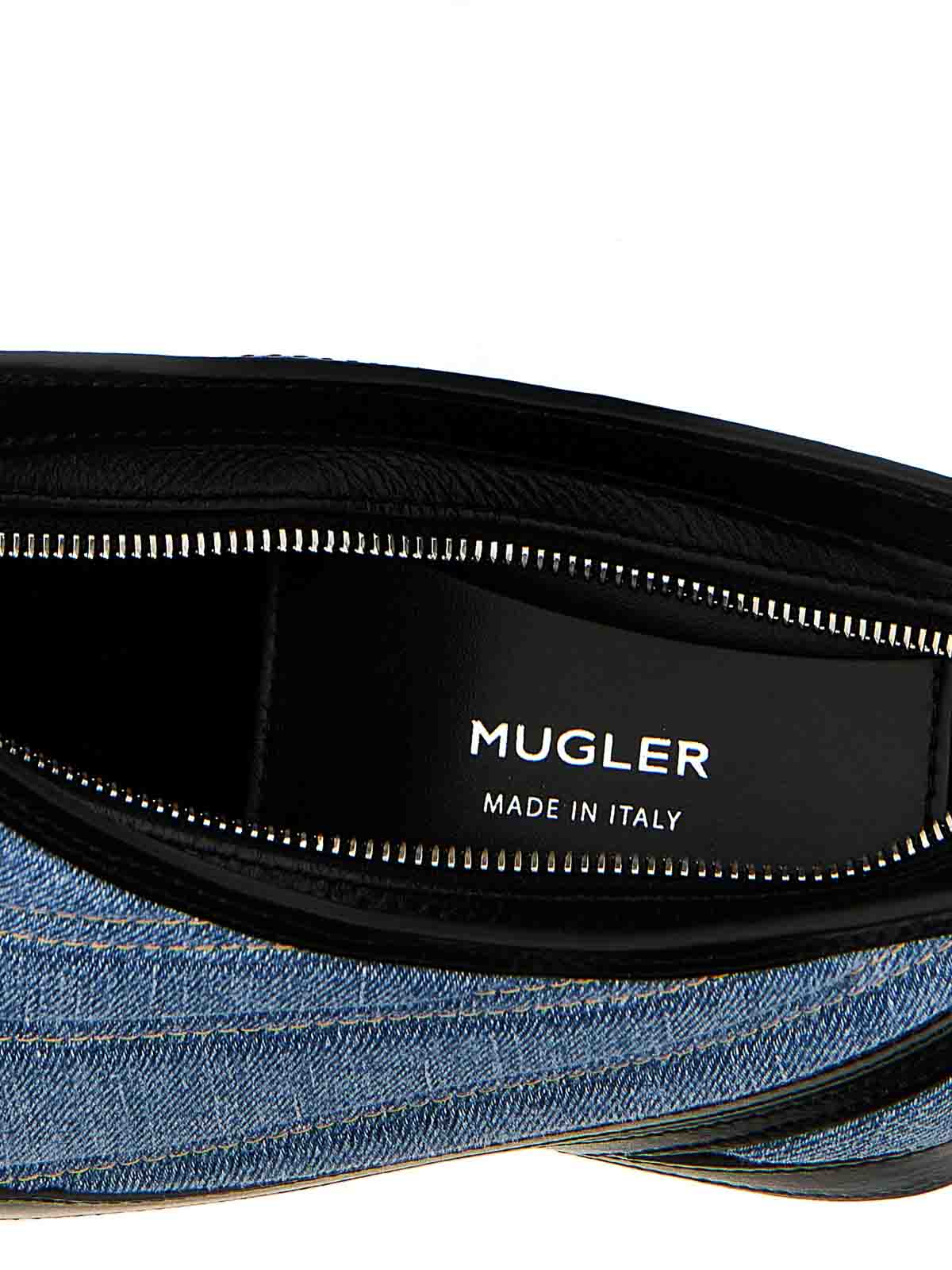 Shop Mugler Small Denim Spiral Curve 01 Shoulder Bag In Multicolour