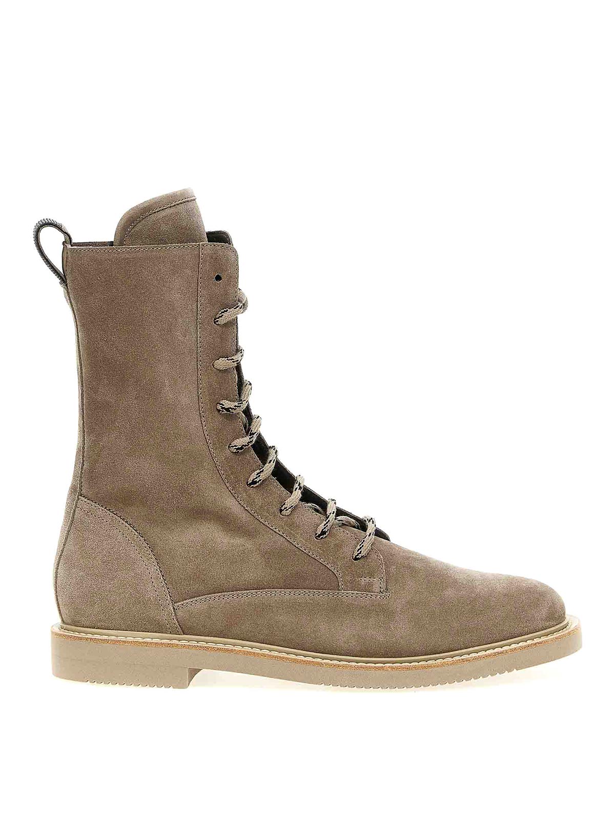 Shop Brunello Cucinelli Suede Lace-up Boots In Beige