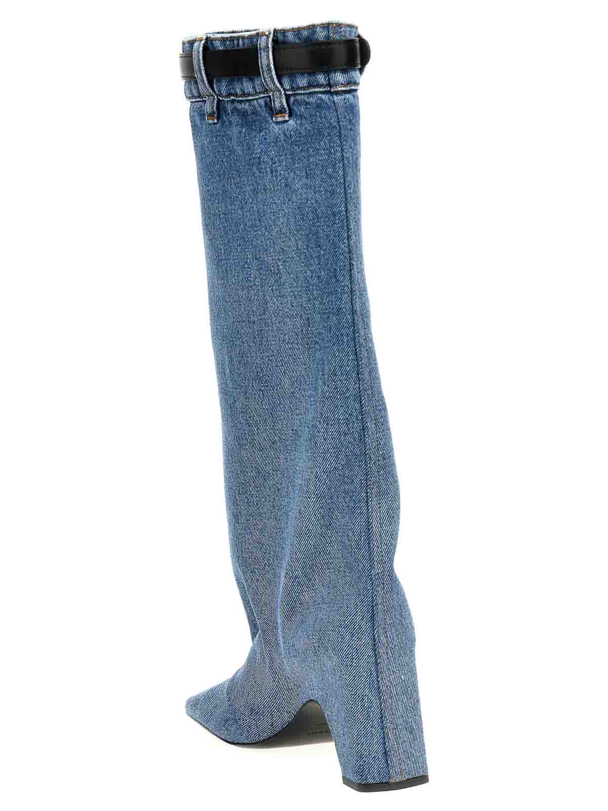 Shop Coperni Denim Open Knee Bridge Boots In Light Blue