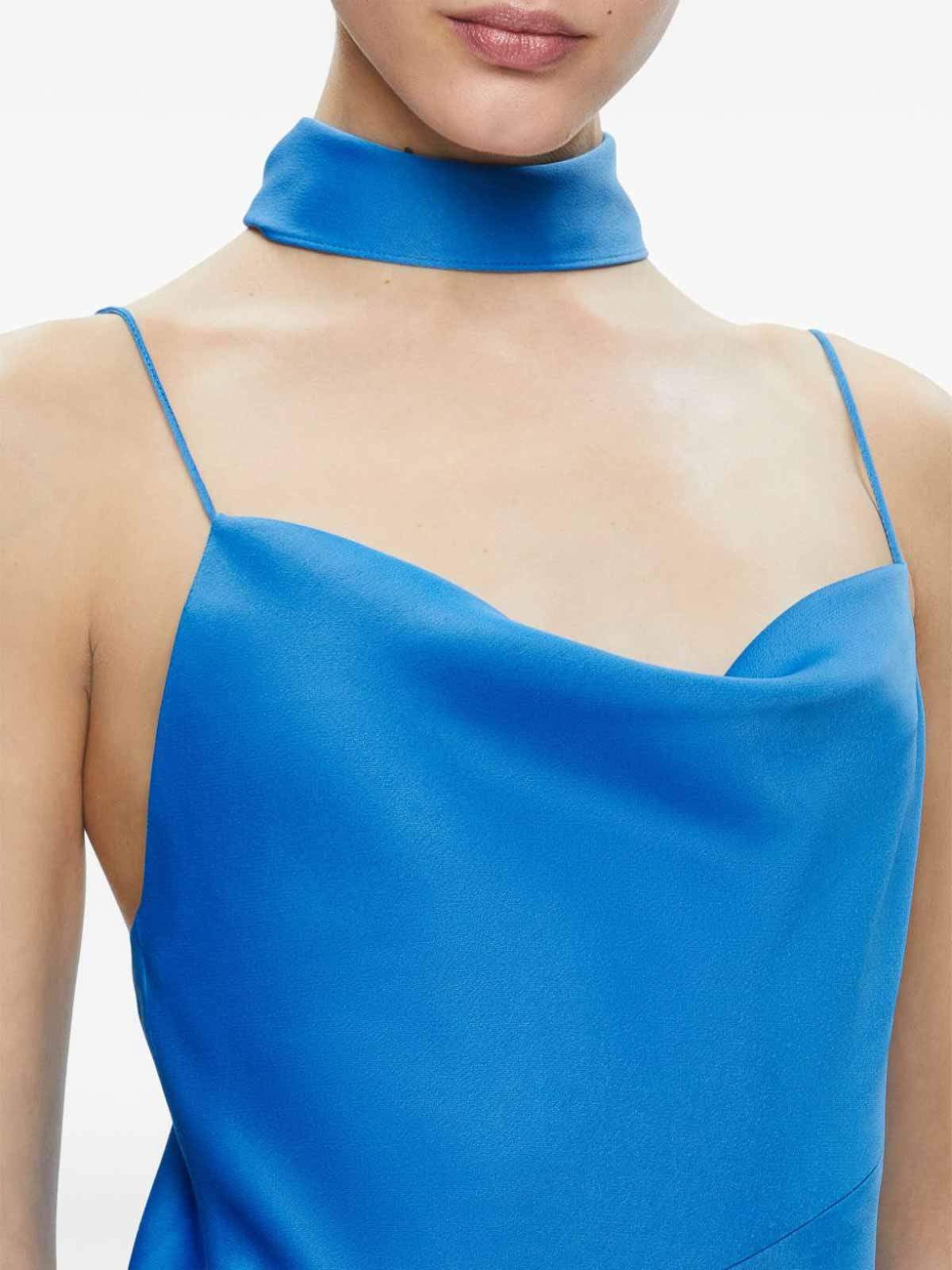 Shop Alice And Olivia Harmony Scarf-detail Midi Slip Dress In Blue