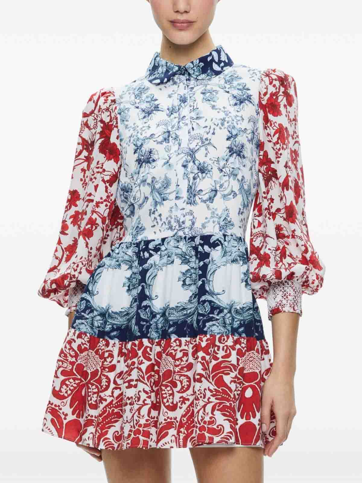 Shop Alice And Olivia Paulie Floral Print Short Dress In Blue