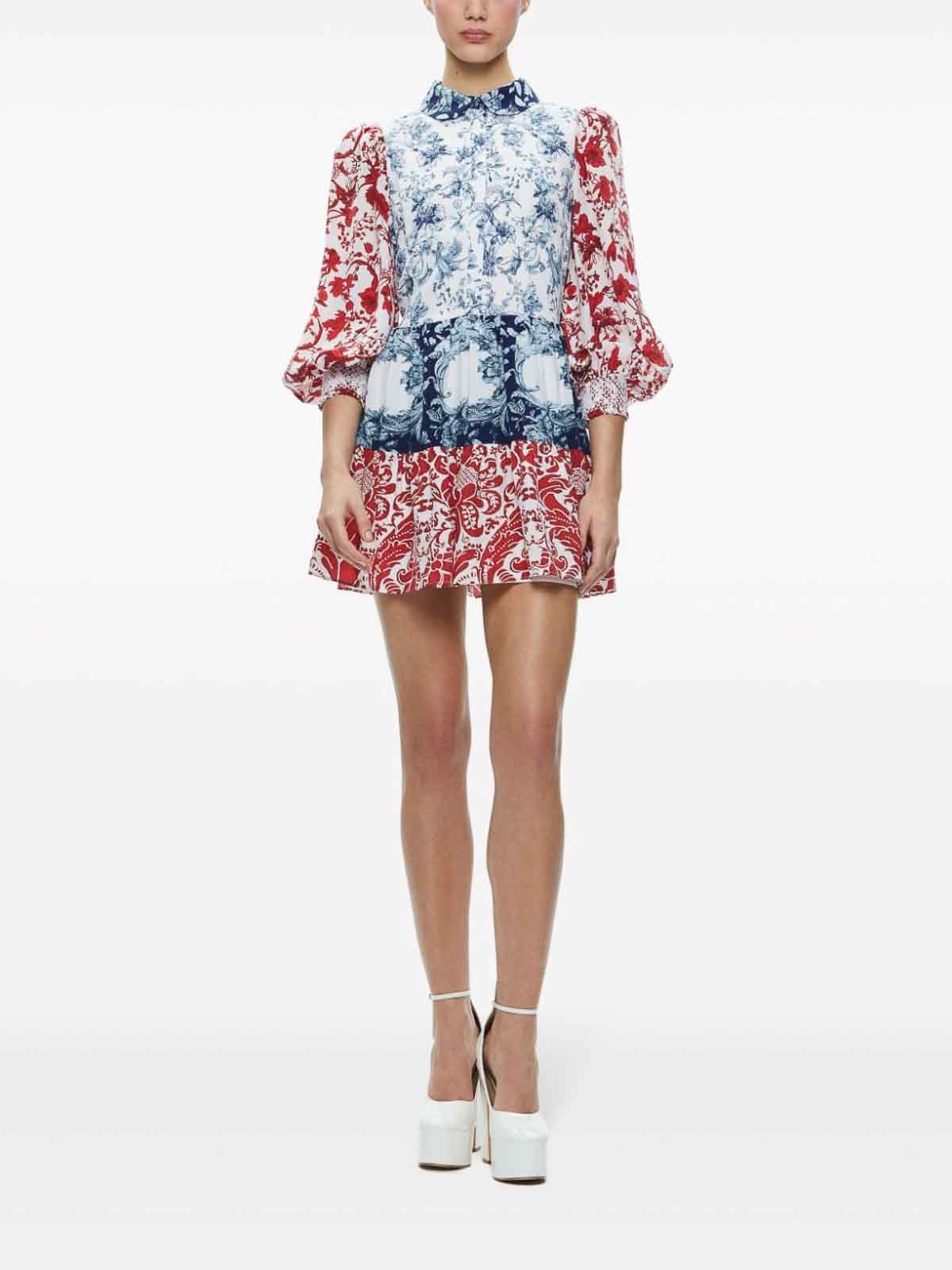 Shop Alice And Olivia Paulie Floral Print Short Dress In Blue