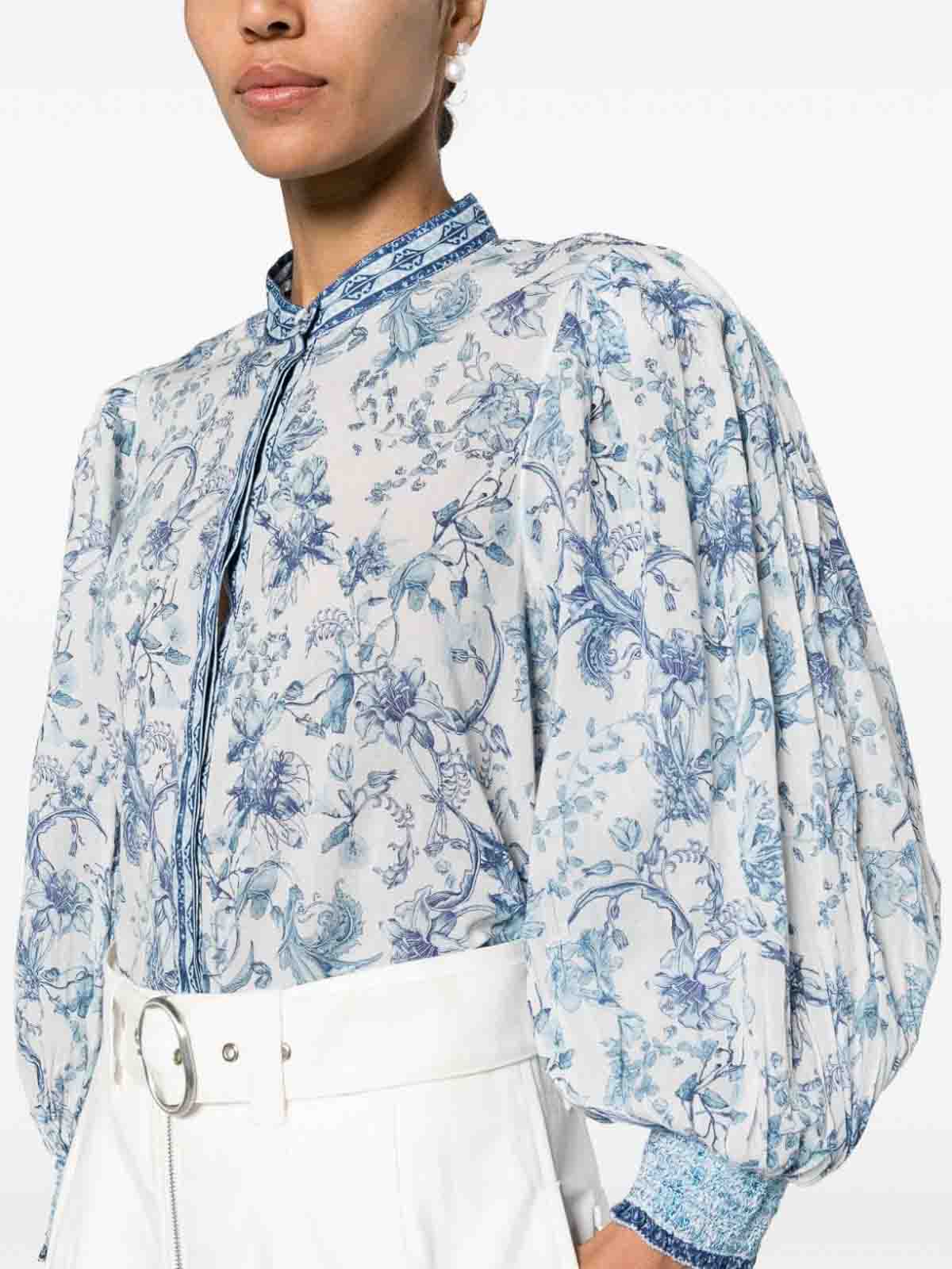Shop Alice And Olivia April Floral Print Blouse In Blue