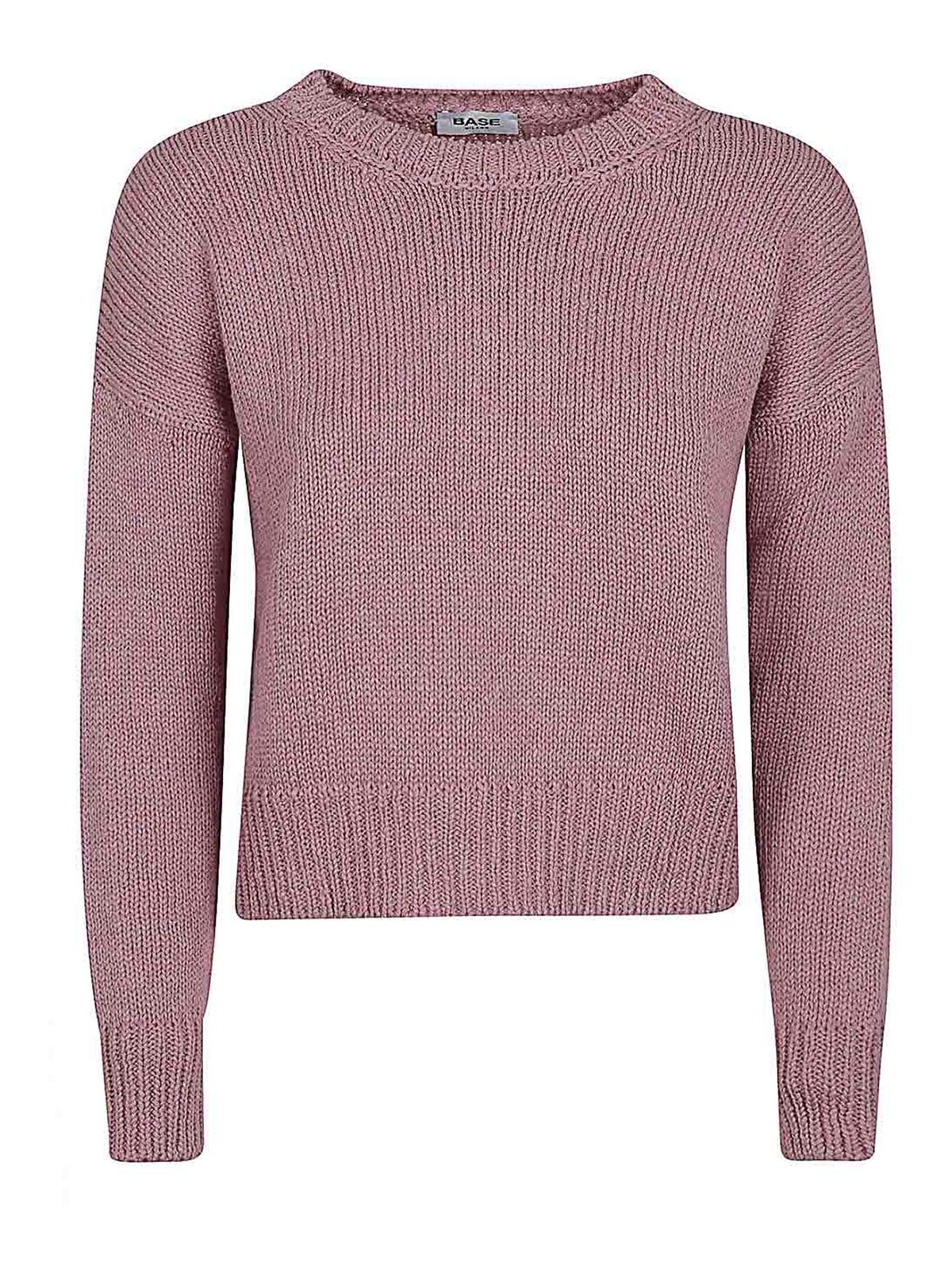 Shop Base Cotton And Linen Blend Sweater In Light Pink