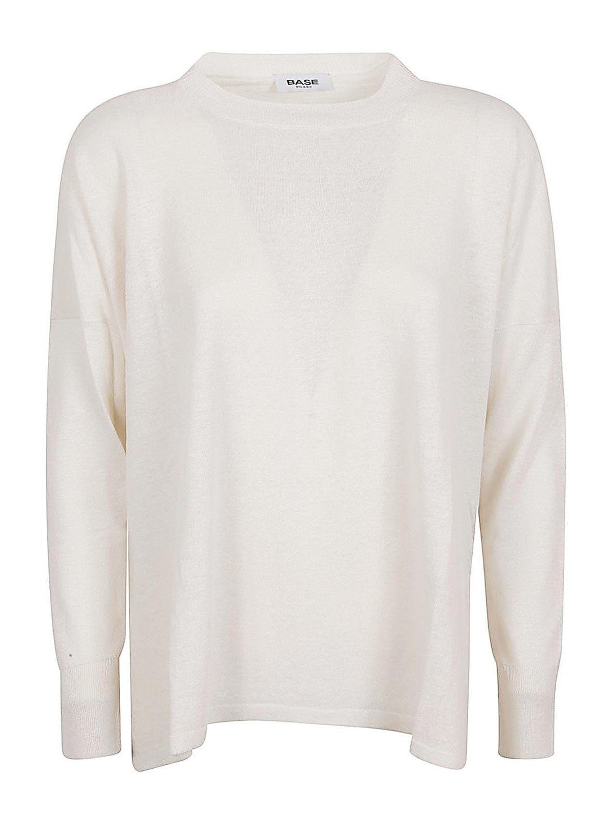 Shop Base Linen And Cotton Blend Boat Neck Sweater In White