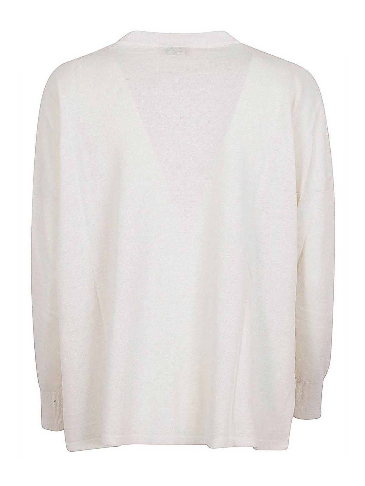 Shop Base Linen And Cotton Blend Boat Neck Sweater In White
