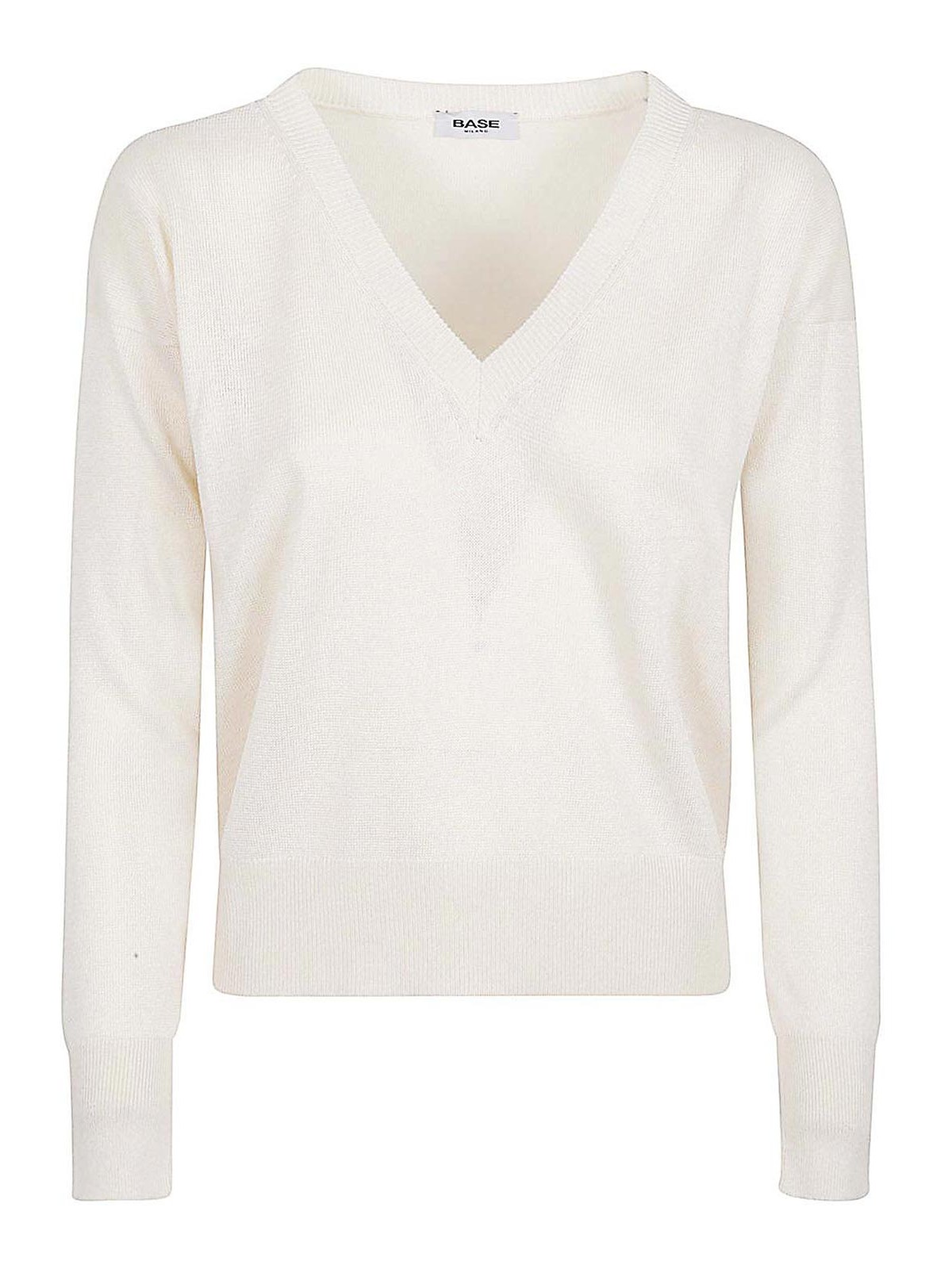 Shop Base Cotton Blend V-neck Sweater In White