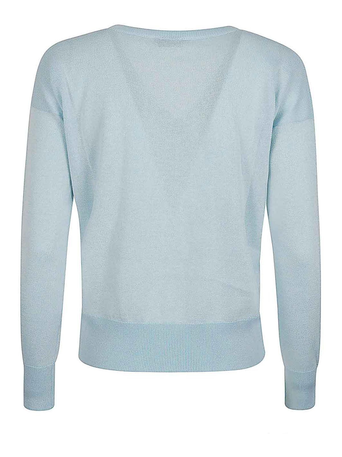 Shop Base Cotton Blend V-neck Sweater In Blue