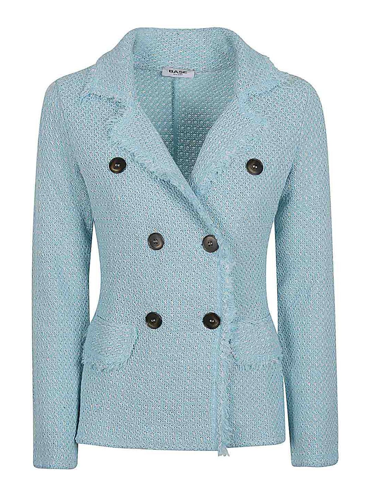 Base Double-breasted Cotton Blend Jacket In Blue