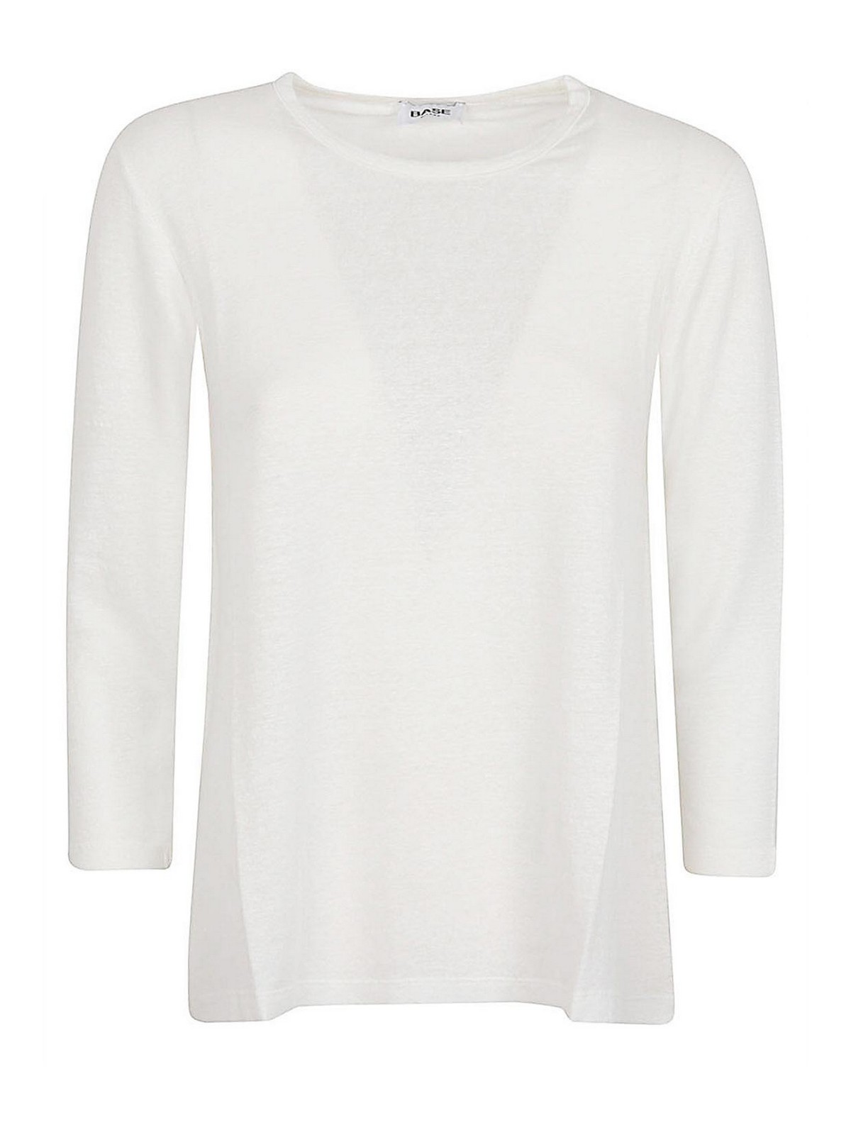 Shop Base Linen Jersey Long Sleeve T-shirt In Beige