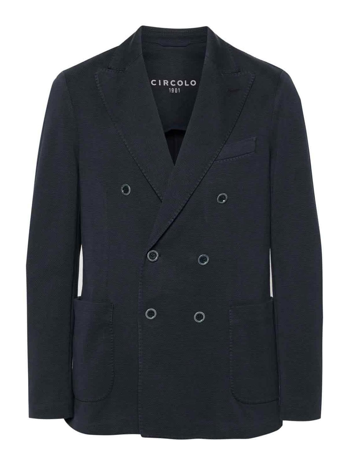 Shop Circolo 1901 Oxford Double-breasted Jacket In Blue