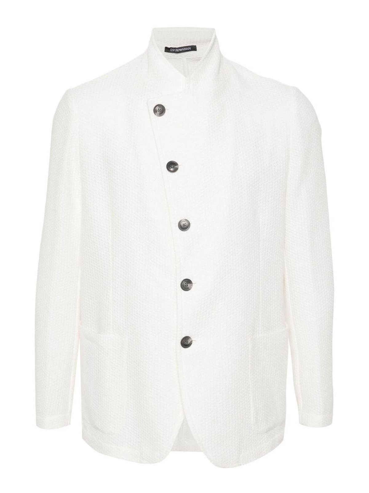 Shop E'clat Linen And Cotton Blend Jacket In White