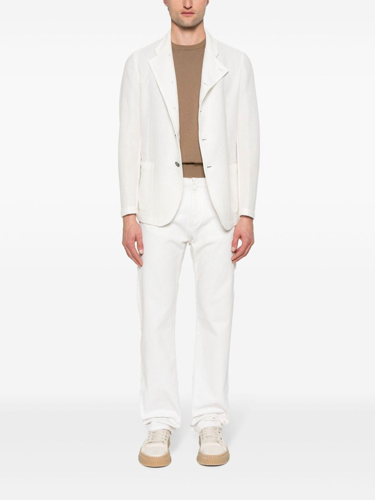 Shop E'clat Linen And Cotton Blend Jacket In White
