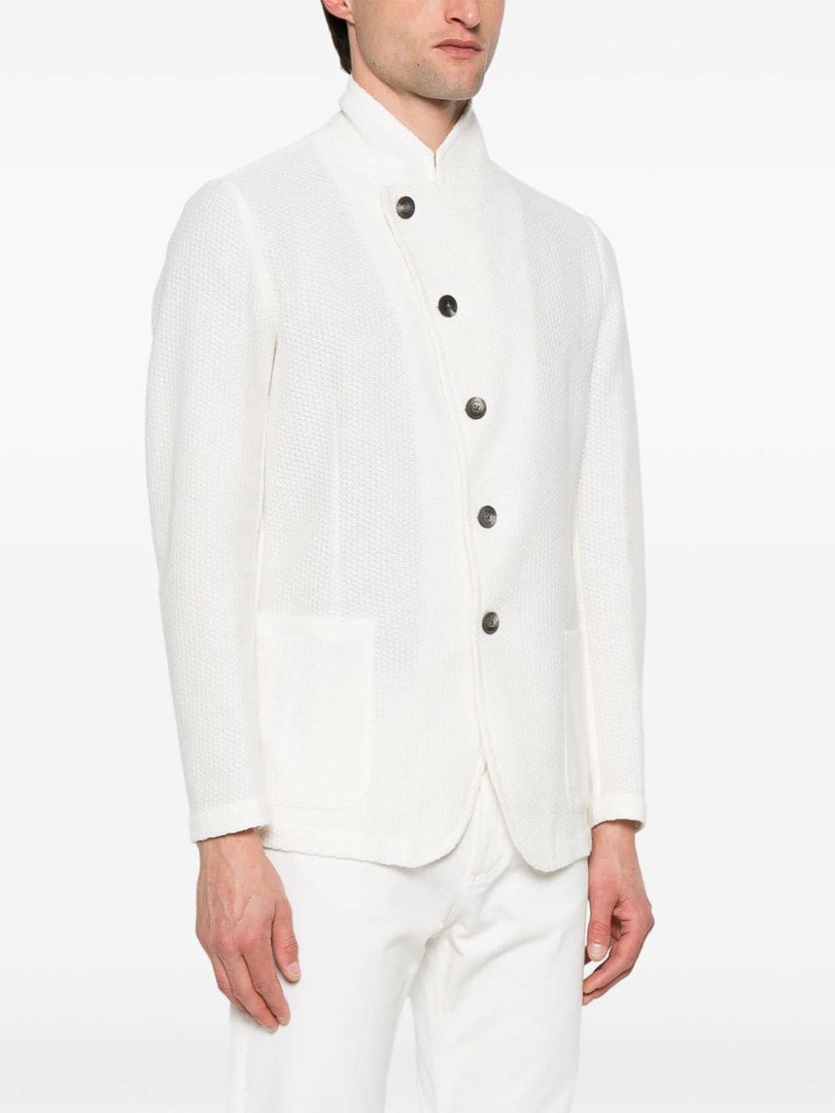 Shop E'clat Linen And Cotton Blend Jacket In White