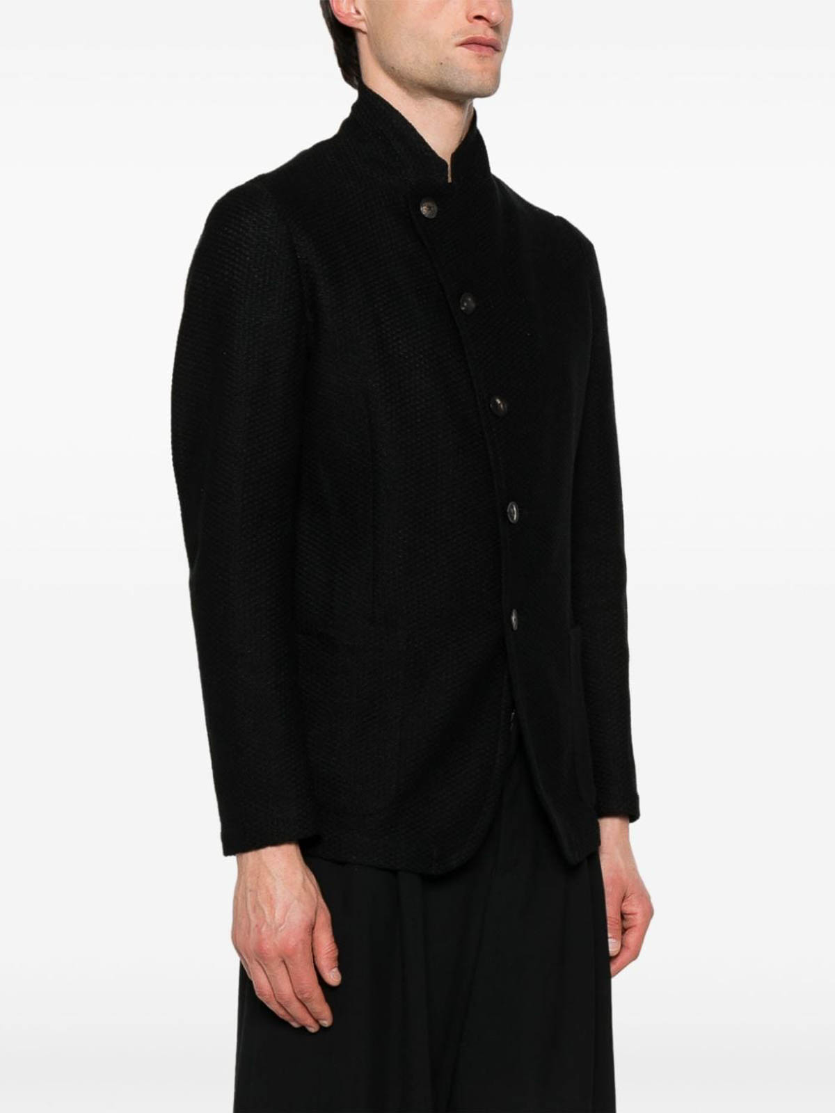 Shop E'clat Linen And Cotton Blend Jacket In Black