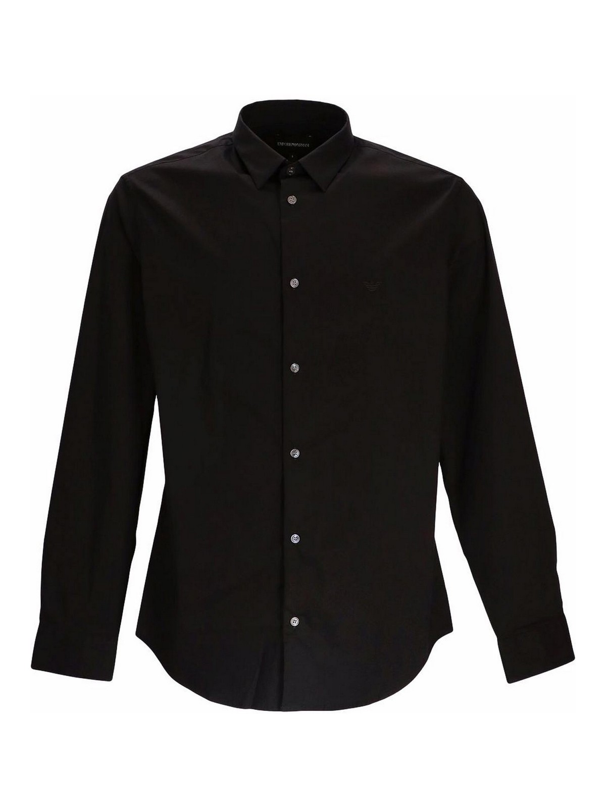 Emporio Armani Logo Cotton Shirt In Black