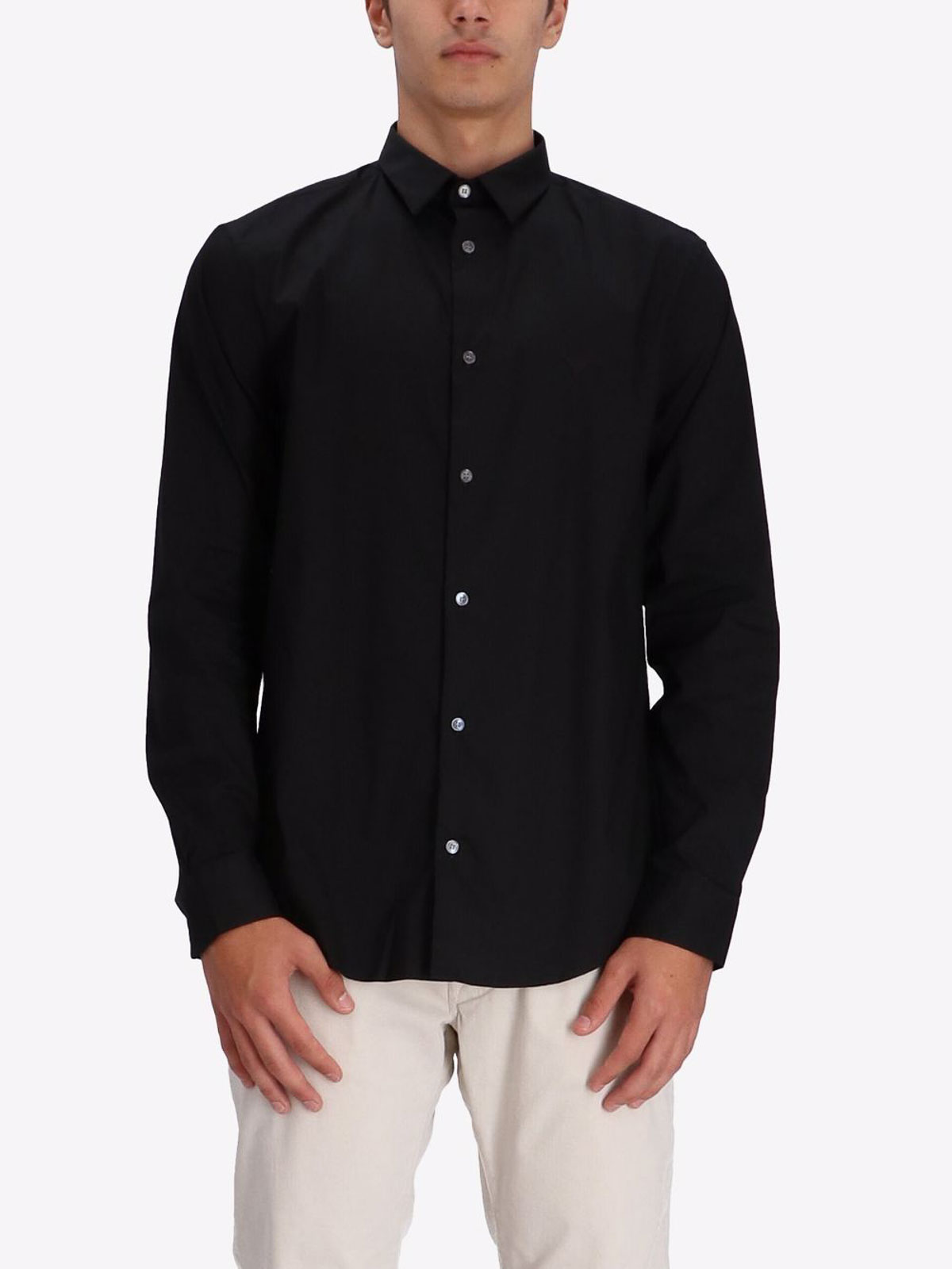 Shop Emporio Armani Logo Cotton Shirt In Black