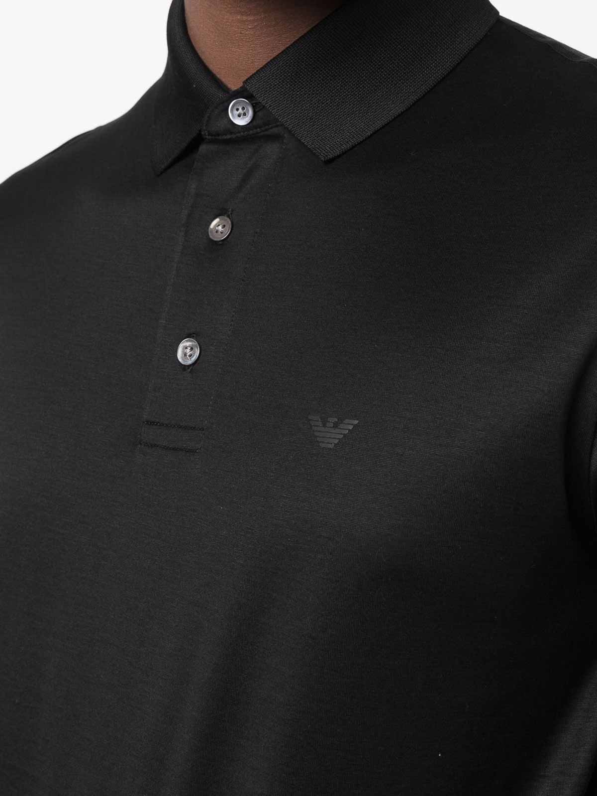 Shop Emporio Armani Logo Cotton Blend Polo Shirt In Black