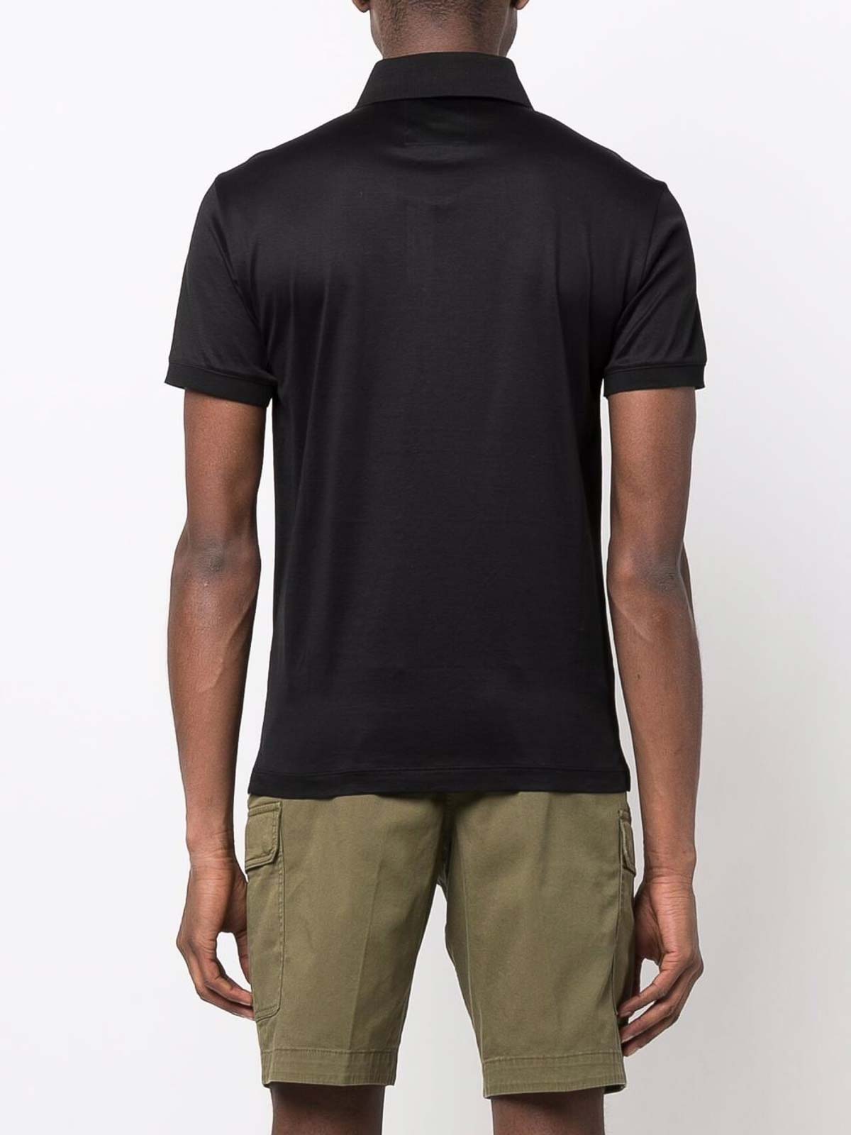 Shop Emporio Armani Logo Cotton Blend Polo Shirt In Black