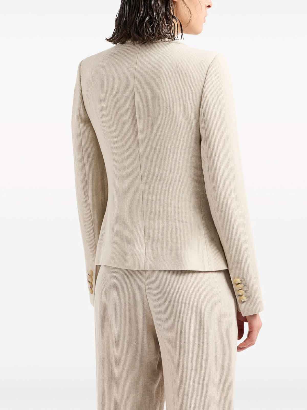 Shop Emporio Armani Linen Blend Single-breasted Blazer In Beige