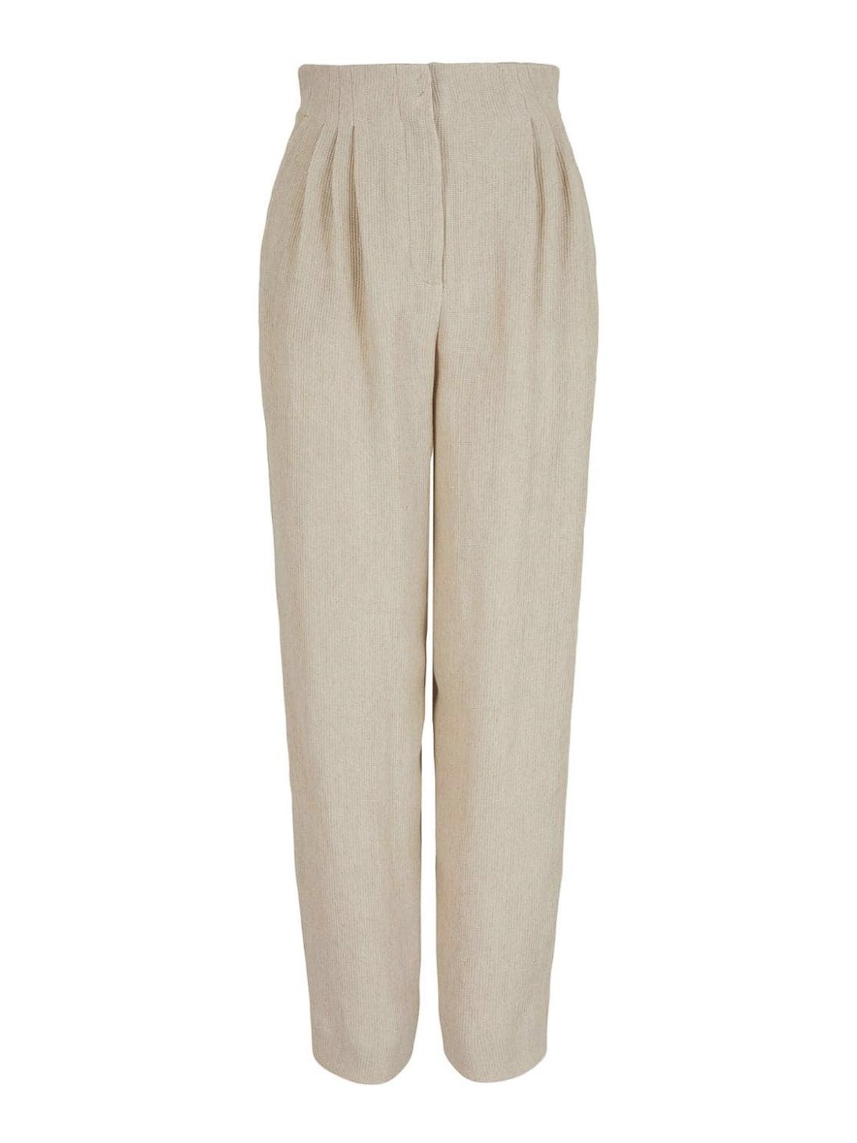 Shop Emporio Armani Linen Blend Trousers In Beige